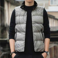 White Sunday Lotu Tamaiti Sleeveless Puffer Jacket Polynesian Wave Pastel Gray - Polynesian Pride