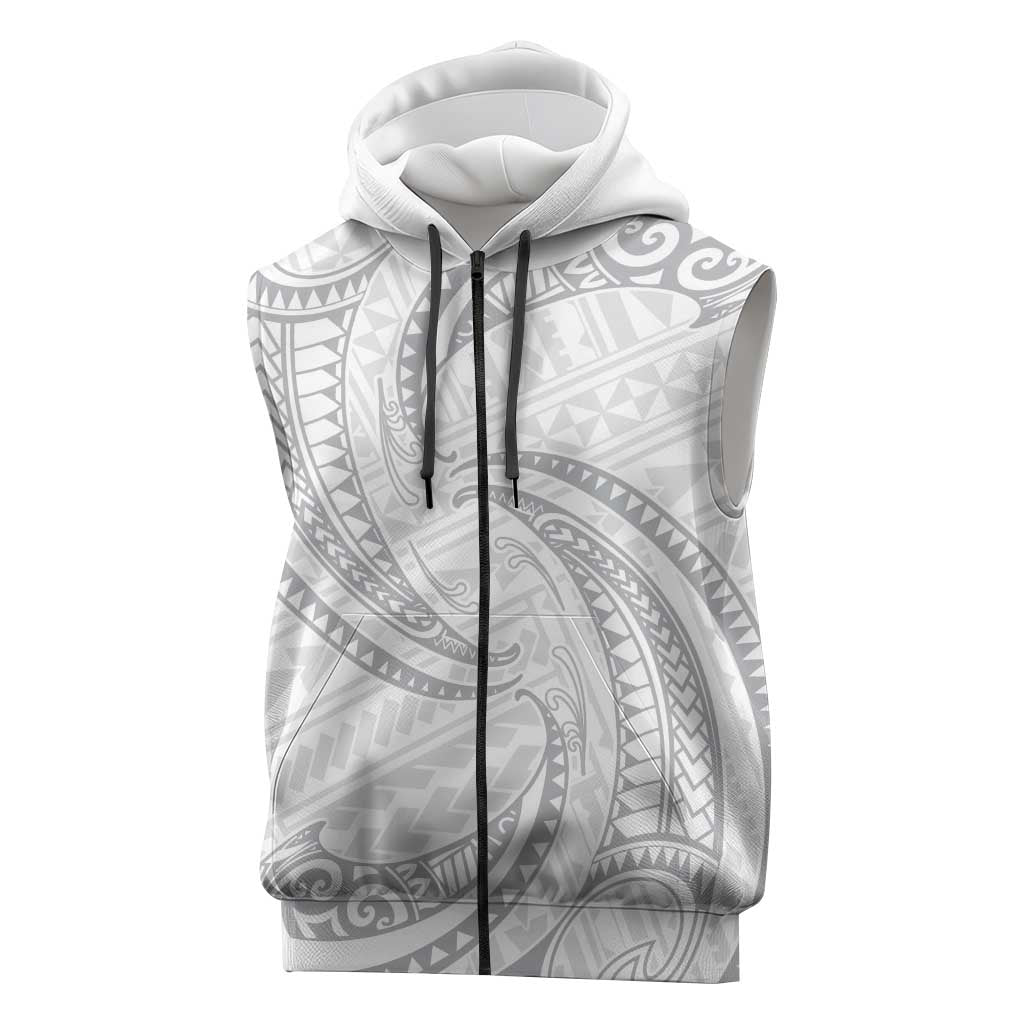 White Sunday Lotu Tamaiti Sleeveless Zip Hoodie Polynesian Wave Pastel Gray LT9 Gray - Polynesian Pride