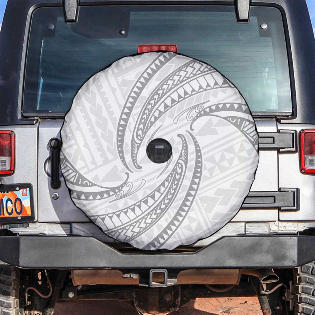 White Sunday Lotu Tamaiti Spare Tire Cover Polynesian Wave Pastel Gray - Polynesian Pride