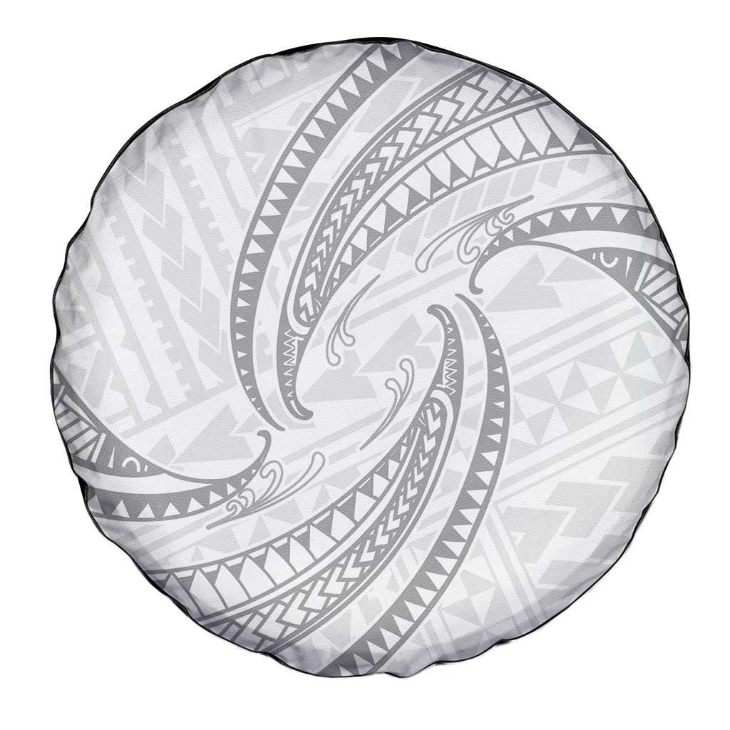 White Sunday Lotu Tamaiti Spare Tire Cover Polynesian Wave Pastel Gray - Polynesian Pride