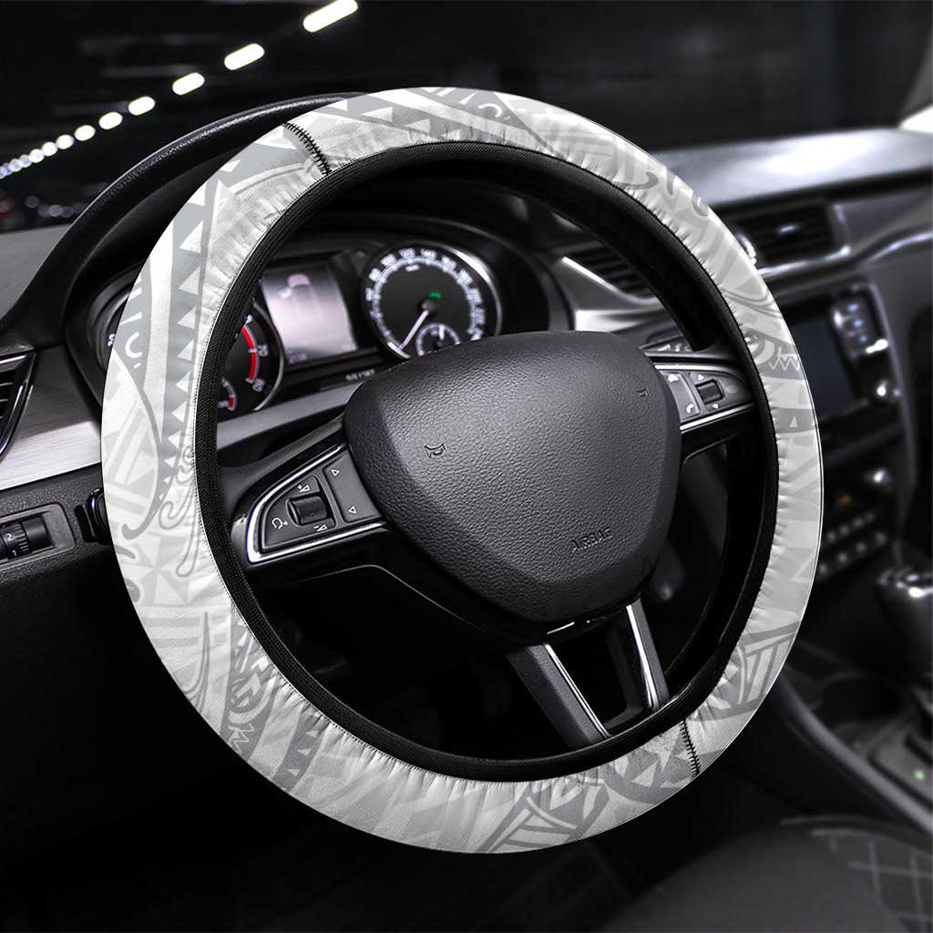 White Sunday Lotu Tamaiti Steering Wheel Cover Polynesian Wave Pastel Gray LT9 Universal Fit Gray - Polynesian Pride