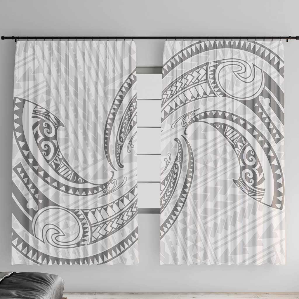 White Sunday Lotu Tamaiti Window Curtain Polynesian Wave Pastel Gray LT9 With Hooks Gray - Polynesian Pride
