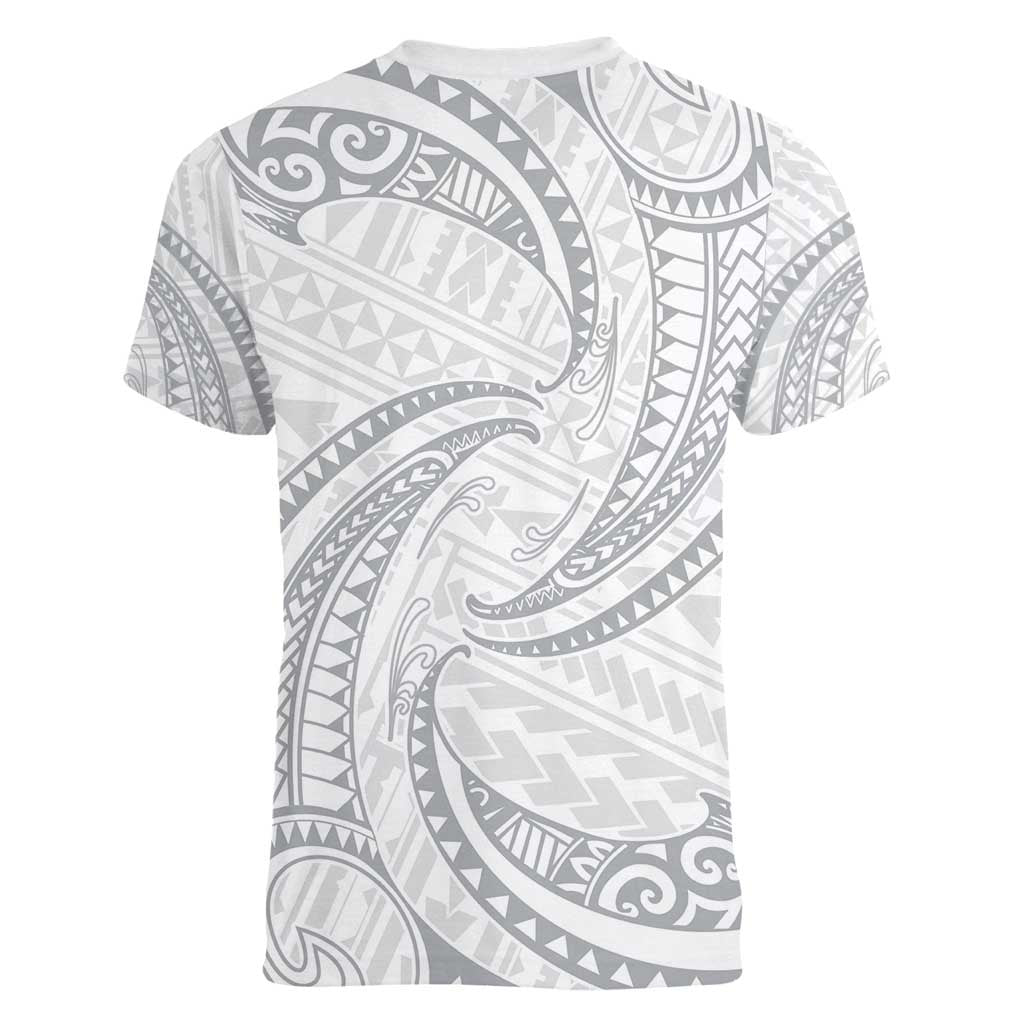 White Sunday Lotu Tamaiti Women V-Neck T-Shirt Polynesian Wave Pastel Gray - Polynesian Pride