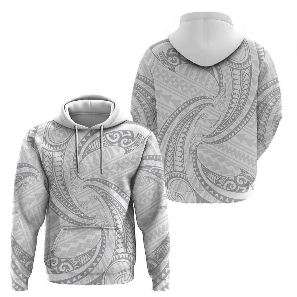 White Sunday Lotu Tamaiti Zip Hoodie Polynesian Wave Pastel Gray - Polynesian Pride