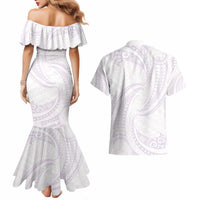 White Sunday Lotu Tamaiti Couples Matching Mermaid Dress and Hawaiian Shirt Polynesian Wave Pastel Mauve LT9 - Polynesian Pride
