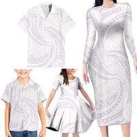 White Sunday Lotu Tamaiti Family Matching Long Sleeve Bodycon Dress and Hawaiian Shirt Polynesian Wave Pastel Mauve LT9 - Polynesian Pride
