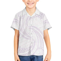 White Sunday Lotu Tamaiti Family Matching Long Sleeve Bodycon Dress and Hawaiian Shirt Polynesian Wave Pastel Mauve LT9 Son's Shirt Mauve - Polynesian Pride
