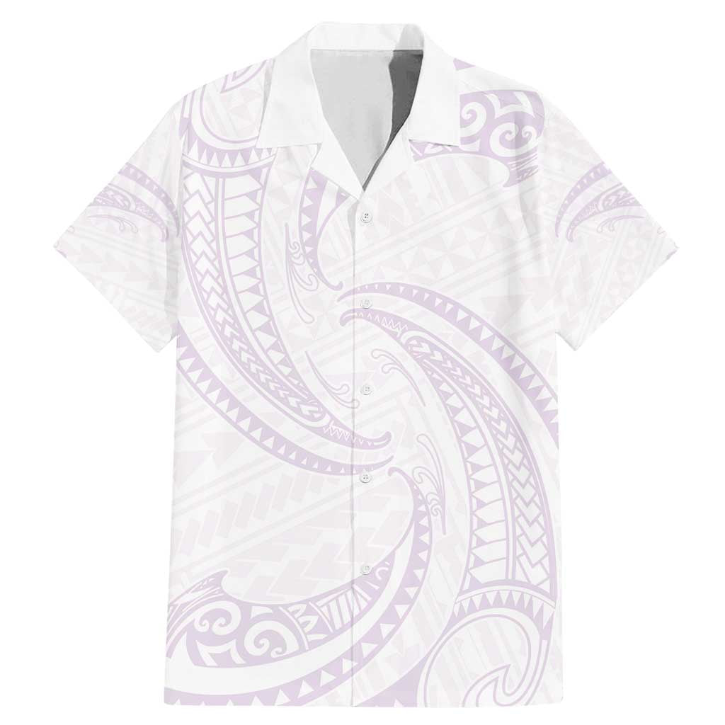 White Sunday Lotu Tamaiti Family Matching Mermaid Dress and Hawaiian Shirt Polynesian Wave Pastel Mauve LT9 Dad's Shirt - Short Sleeve Mauve - Polynesian Pride