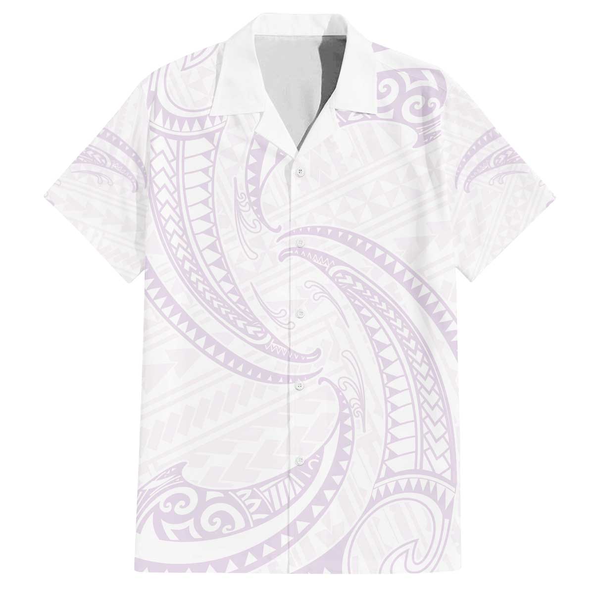 White Sunday Lotu Tamaiti Family Matching Off The Shoulder Long Sleeve Dress and Hawaiian Shirt Polynesian Wave Pastel Mauve LT9 Dad's Shirt - Short Sleeve Mauve - Polynesian Pride