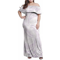 White Sunday Lotu Tamaiti Family Matching Off Shoulder Maxi Dress and Hawaiian Shirt Polynesian Wave Pastel Mauve LT9 Mom's Dress Mauve - Polynesian Pride