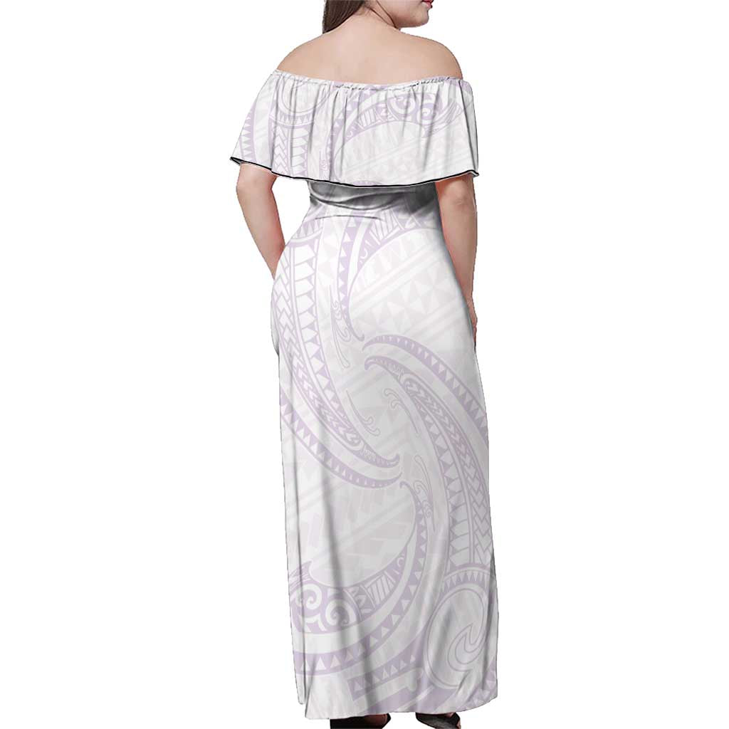 White Sunday Lotu Tamaiti Family Matching Off Shoulder Maxi Dress and Hawaiian Shirt Polynesian Wave Pastel Mauve LT9 - Polynesian Pride