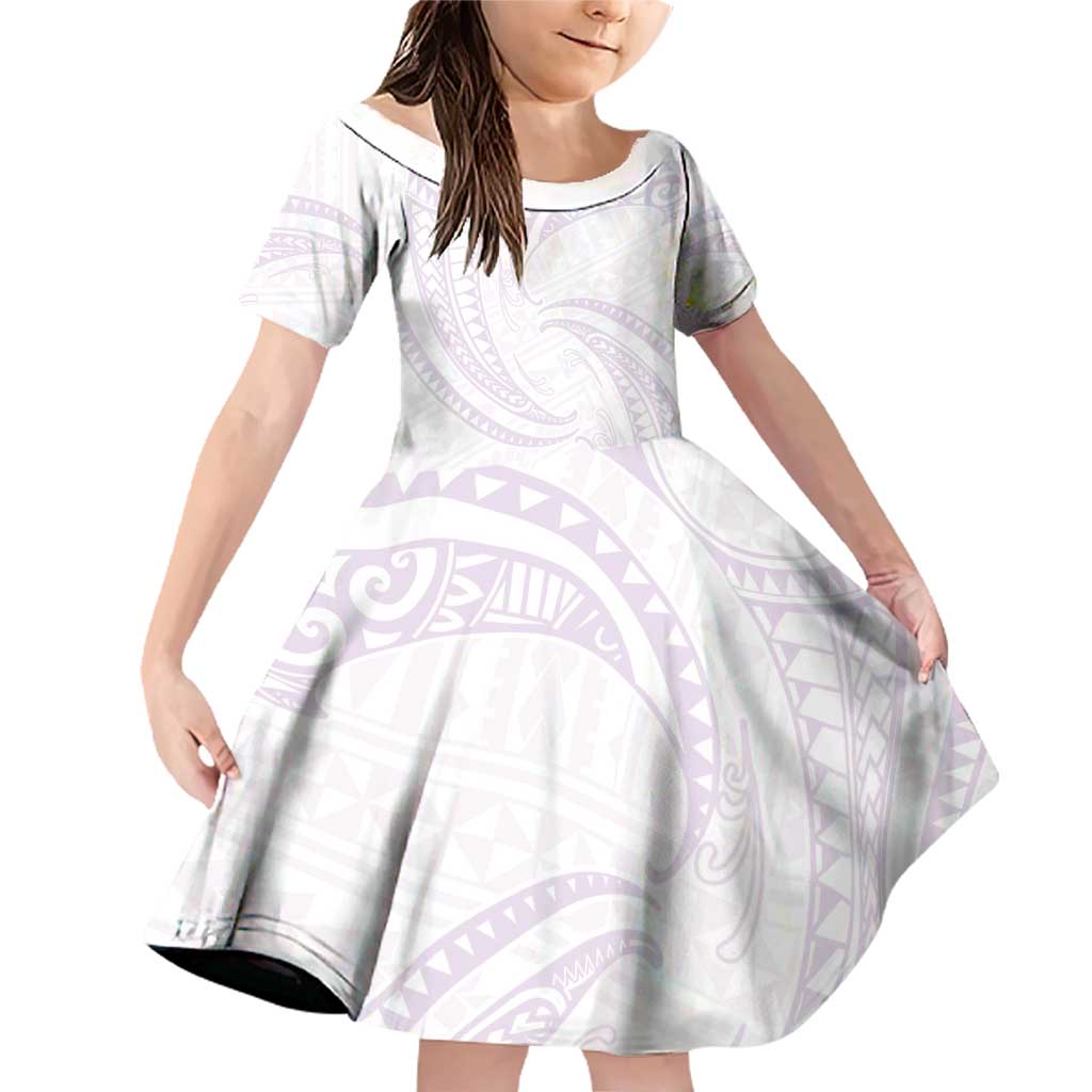 White Sunday Lotu Tamaiti Family Matching Off Shoulder Short Dress and Hawaiian Shirt Polynesian Wave Pastel Mauve LT9 Daughter's Dress Mauve - Polynesian Pride
