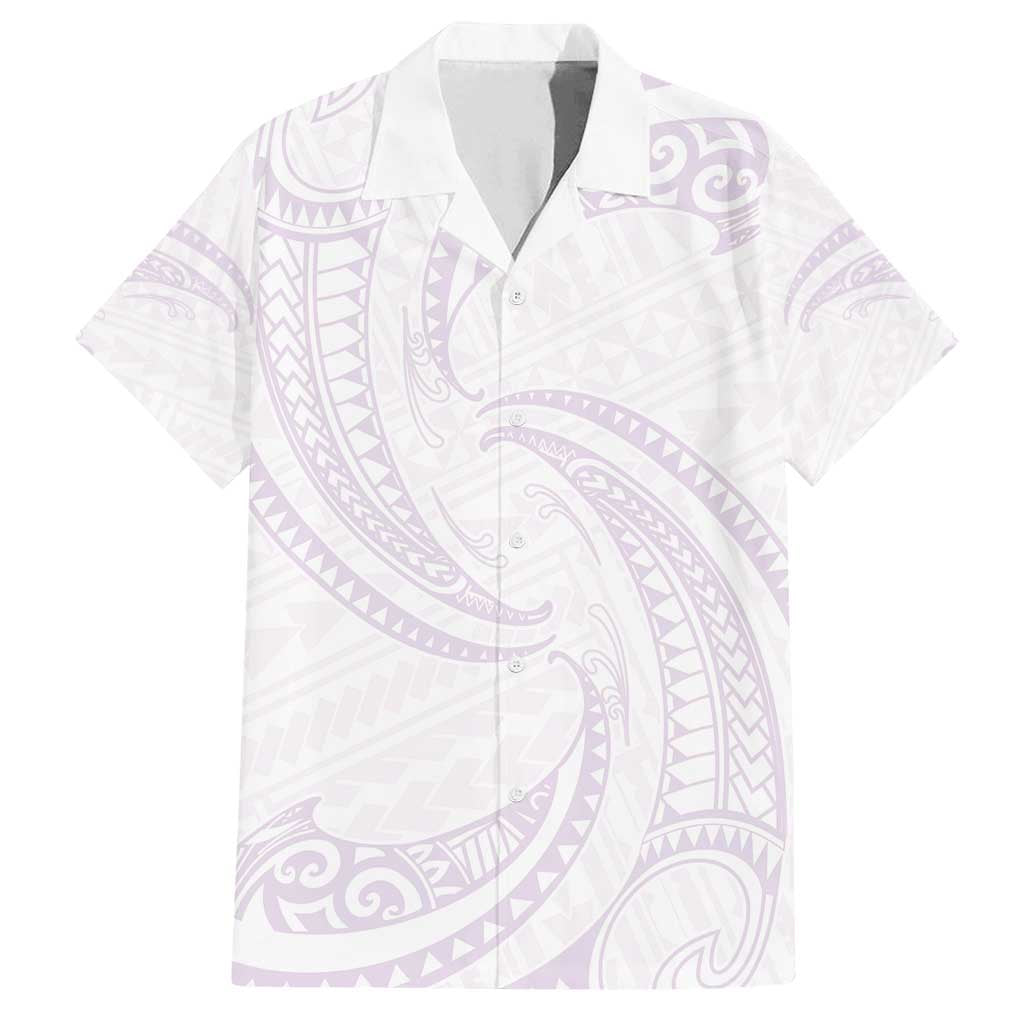 White Sunday Lotu Tamaiti Family Matching Off Shoulder Short Dress and Hawaiian Shirt Polynesian Wave Pastel Mauve LT9 Dad's Shirt - Short Sleeve Mauve - Polynesian Pride