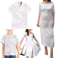 White Sunday Lotu Tamaiti Family Matching Puletasi and Hawaiian Shirt Polynesian Wave Pastel Mauve LT9 - Polynesian Pride
