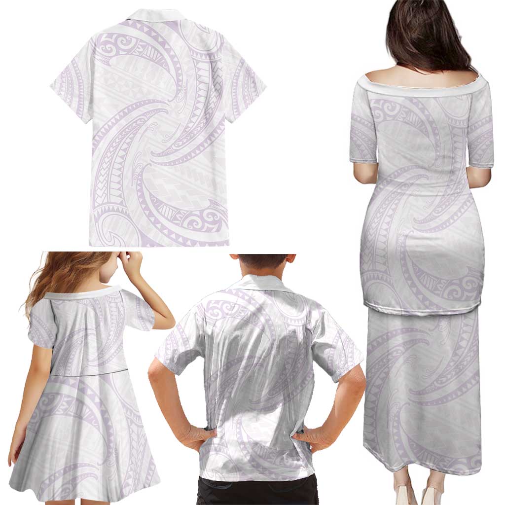 White Sunday Lotu Tamaiti Family Matching Puletasi and Hawaiian Shirt Polynesian Wave Pastel Mauve LT9 - Polynesian Pride