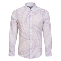 White Sunday Lotu Tamaiti Family Matching Puletasi and Hawaiian Shirt Polynesian Wave Pastel Mauve LT9 Dad's Shirt - Long Sleeve Mauve - Polynesian Pride
