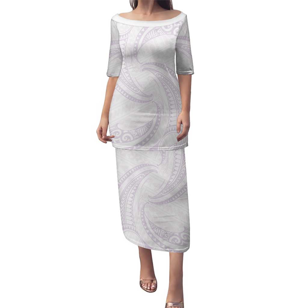 White Sunday Lotu Tamaiti Family Matching Puletasi and Hawaiian Shirt Polynesian Wave Pastel Mauve LT9 Mom's Dress Mauve - Polynesian Pride