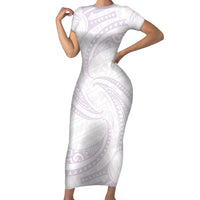 White Sunday Lotu Tamaiti Family Matching Short Sleeve Bodycon Dress and Hawaiian Shirt Polynesian Wave Pastel Mauve LT9 Mom's Dress Mauve - Polynesian Pride
