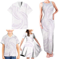 White Sunday Lotu Tamaiti Family Matching Tank Maxi Dress and Hawaiian Shirt Polynesian Wave Pastel Mauve LT9 - Polynesian Pride
