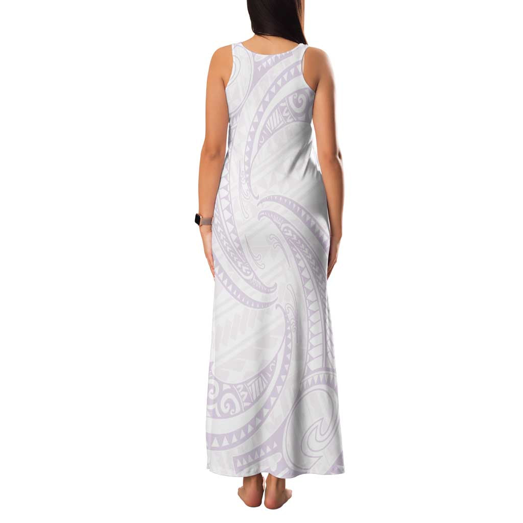 White Sunday Lotu Tamaiti Family Matching Tank Maxi Dress and Hawaiian Shirt Polynesian Wave Pastel Mauve LT9 - Polynesian Pride