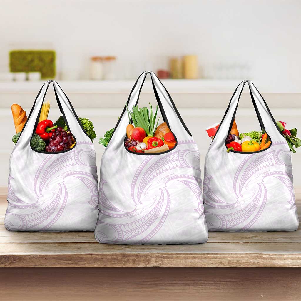 White Sunday Lotu Tamaiti Grocery Bag Polynesian Wave Pastel Mauve - Polynesian Pride