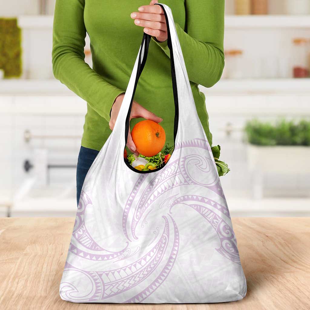 White Sunday Lotu Tamaiti Grocery Bag Polynesian Wave Pastel Mauve - Polynesian Pride