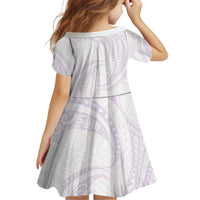 White Sunday Lotu Tamaiti Kid Short Sleeve Dress Polynesian Wave Pastel Mauve - Polynesian Pride
