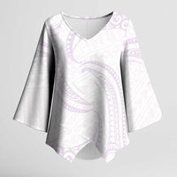 White Sunday Lotu Tamaiti Kimono Sleeve Blouse Polynesian Wave Pastel Mauve LT9 Female Mauve - Polynesian Pride
