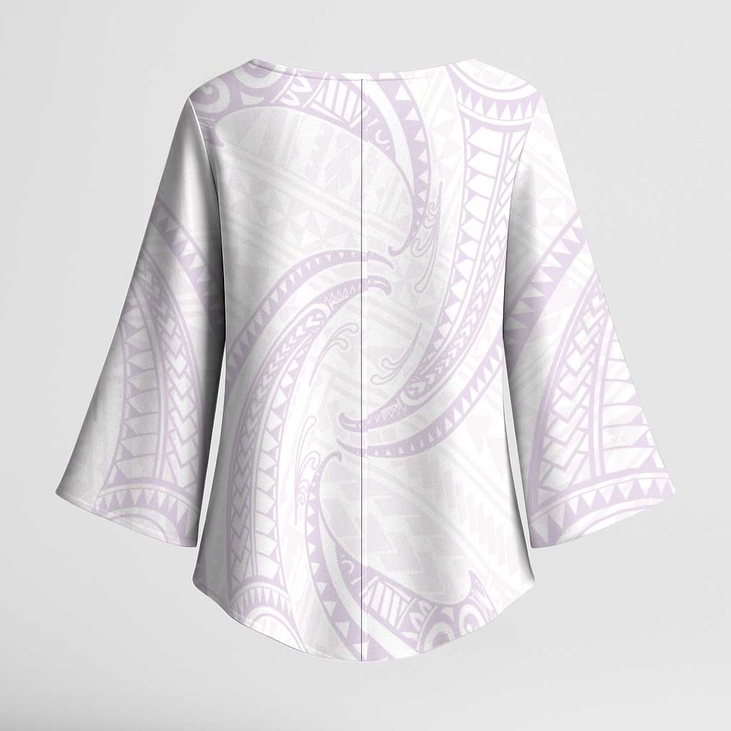 White Sunday Lotu Tamaiti Kimono Sleeve Blouse Polynesian Wave Pastel Mauve LT9 - Polynesian Pride
