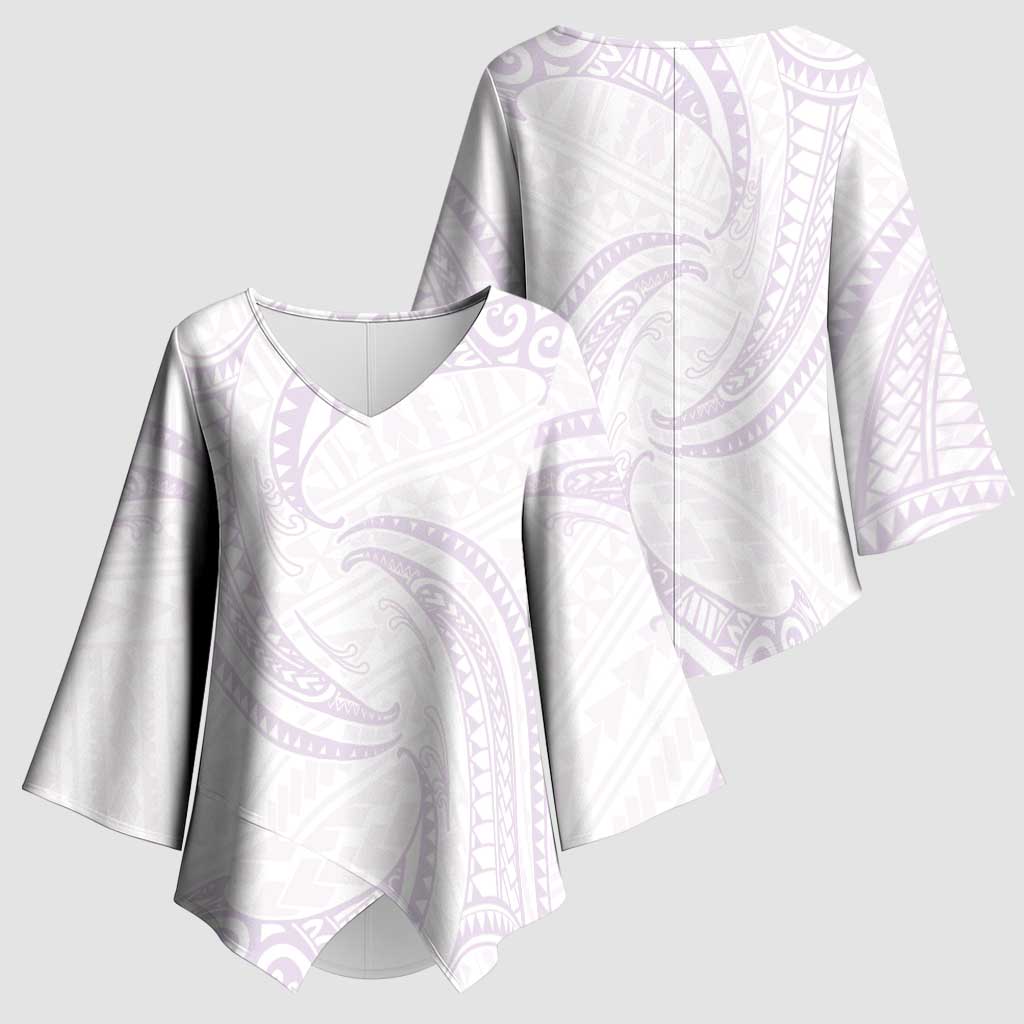 White Sunday Lotu Tamaiti Kimono Sleeve Blouse Polynesian Wave Pastel Mauve LT9 - Polynesian Pride