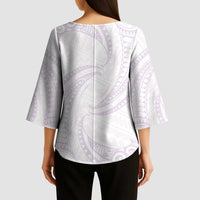 White Sunday Lotu Tamaiti Kimono Sleeve Blouse Polynesian Wave Pastel Mauve LT9 - Polynesian Pride