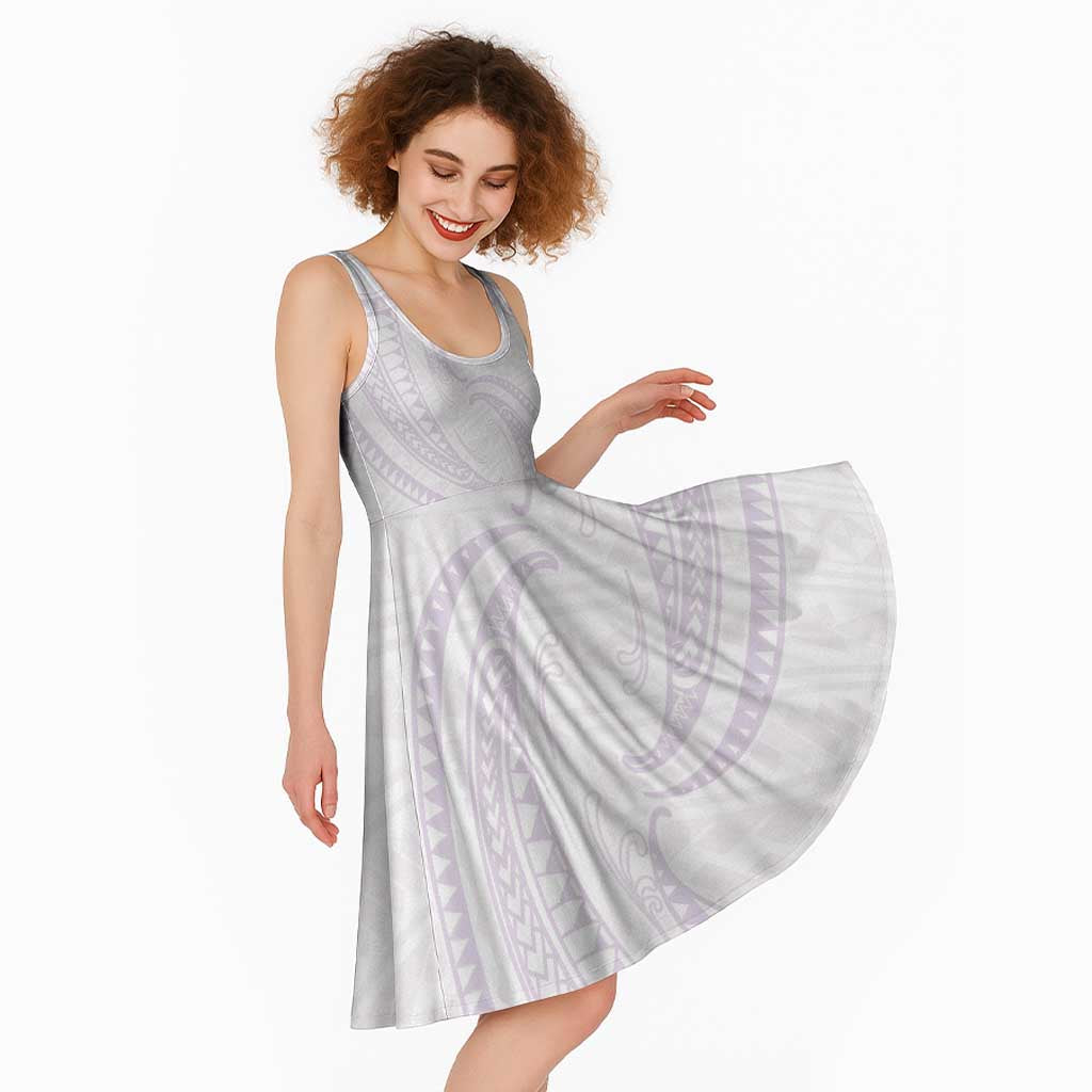 White Sunday Lotu Tamaiti Midi Dress Polynesian Wave Pastel Mauve - Polynesian Pride