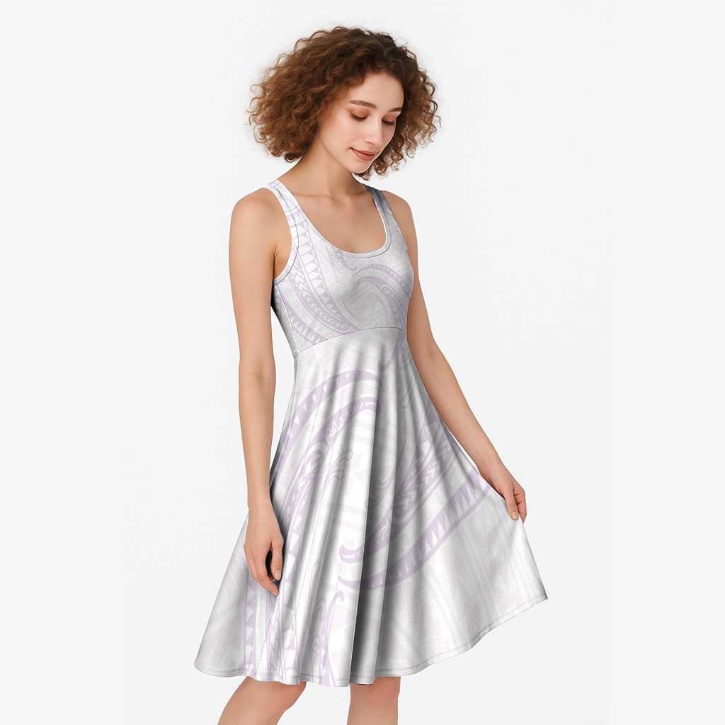 White Sunday Lotu Tamaiti Midi Dress Polynesian Wave Pastel Mauve - Polynesian Pride