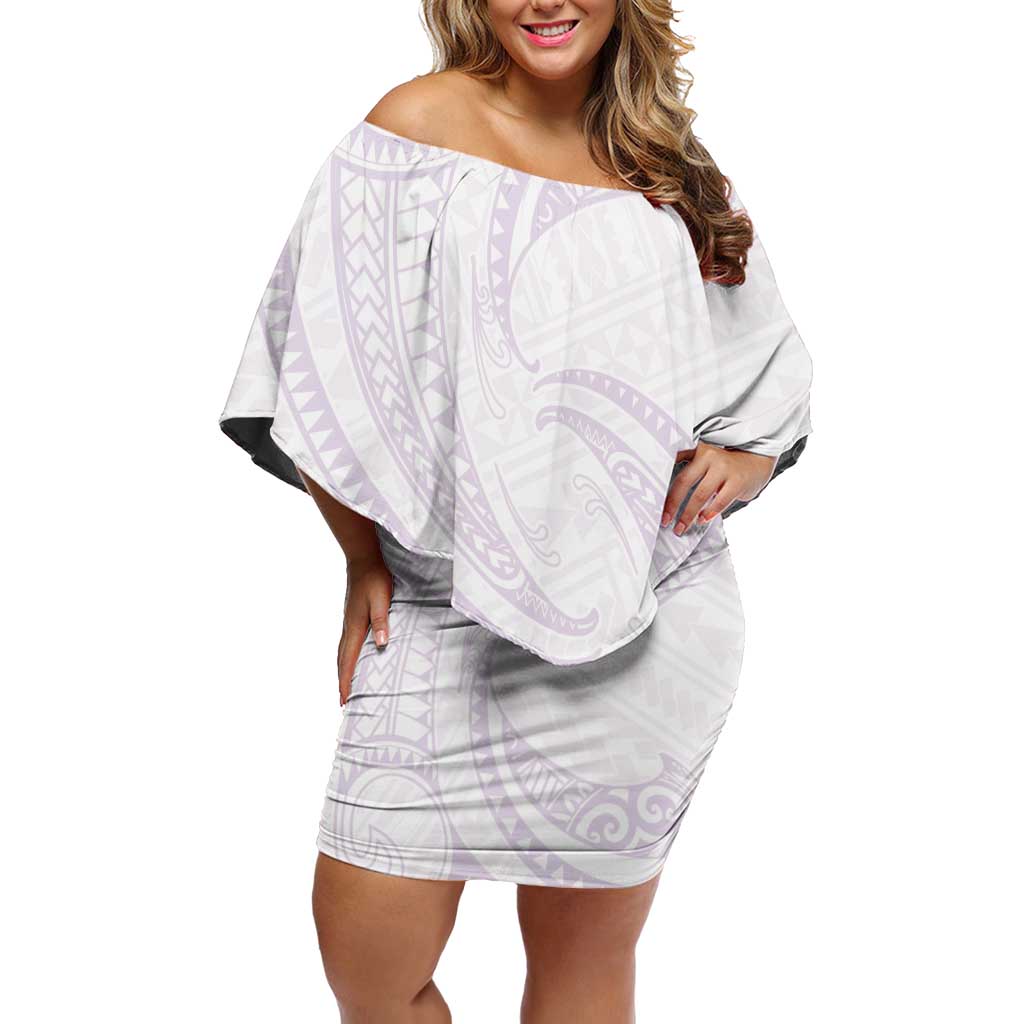 White Sunday Lotu Tamaiti Off Shoulder Short Dress Polynesian Wave Pastel Mauve - Polynesian Pride