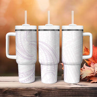 White Sunday Lotu Tamaiti Tumbler With Handle Polynesian Wave Pastel Mauve - Polynesian Pride