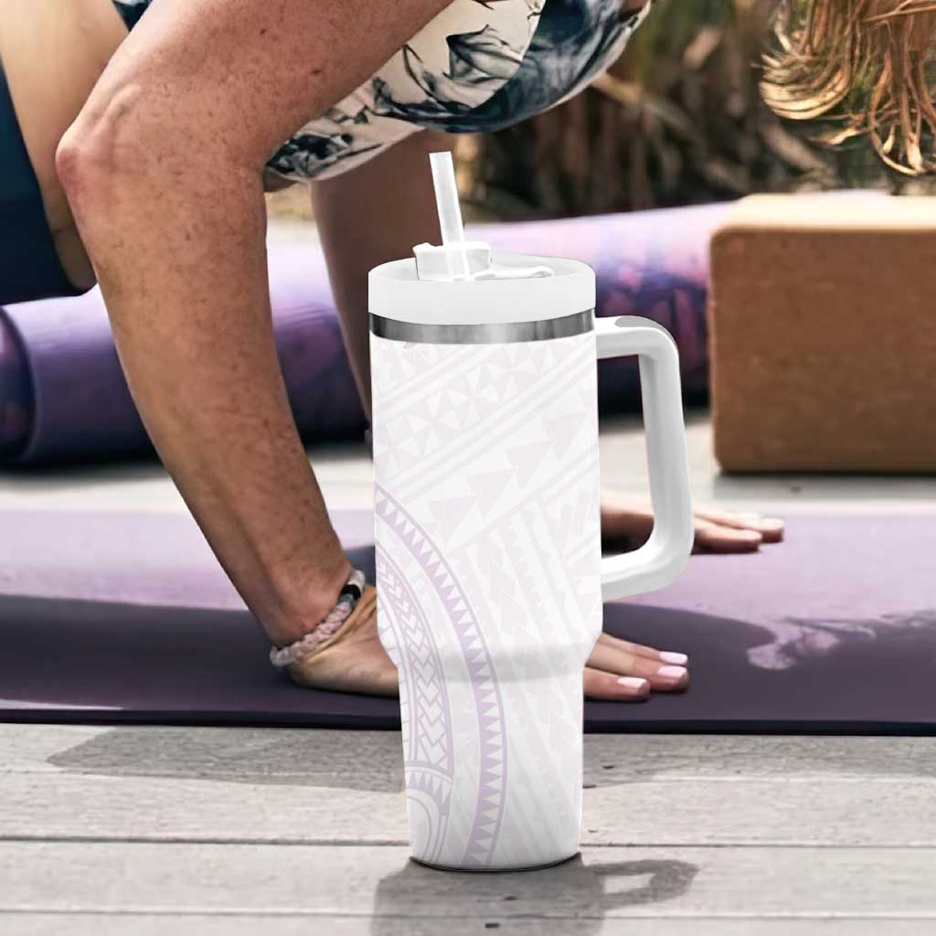 White Sunday Lotu Tamaiti Tumbler With Handle Polynesian Wave Pastel Mauve - Polynesian Pride