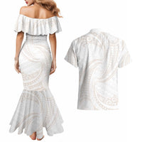 White Sunday Lotu Tamaiti Couples Matching Mermaid Dress and Hawaiian Shirt Polynesian Wave Pastel Nude LT9 - Polynesian Pride