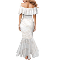 White Sunday Lotu Tamaiti Family Matching Mermaid Dress and Hawaiian Shirt Polynesian Wave Pastel Nude LT9 - Polynesian Pride
