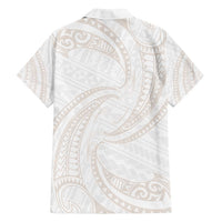 White Sunday Lotu Tamaiti Family Matching Off Shoulder Maxi Dress and Hawaiian Shirt Polynesian Wave Pastel Nude LT9 - Polynesian Pride