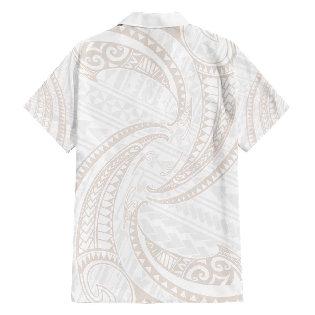 White Sunday Lotu Tamaiti Family Matching Off Shoulder Short Dress and Hawaiian Shirt Polynesian Wave Pastel Nude LT9 - Polynesian Pride