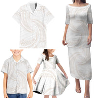 White Sunday Lotu Tamaiti Family Matching Puletasi and Hawaiian Shirt Polynesian Wave Pastel Nude LT9 - Polynesian Pride