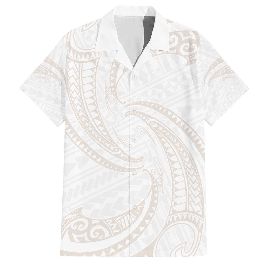 White Sunday Lotu Tamaiti Family Matching Puletasi and Hawaiian Shirt Polynesian Wave Pastel Nude LT9 Dad's Shirt - Short Sleeve Nude - Polynesian Pride
