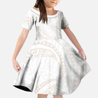 White Sunday Lotu Tamaiti Family Matching Short Sleeve Bodycon Dress and Hawaiian Shirt Polynesian Wave Pastel Nude LT9 Daughter's Dress Nude - Polynesian Pride
