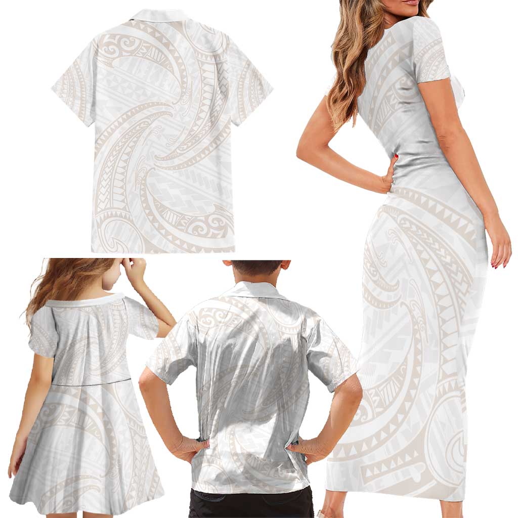 White Sunday Lotu Tamaiti Family Matching Short Sleeve Bodycon Dress and Hawaiian Shirt Polynesian Wave Pastel Nude LT9 - Polynesian Pride