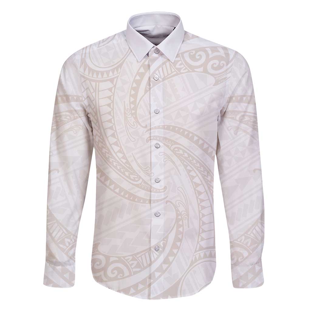White Sunday Lotu Tamaiti Family Matching Summer Maxi Dress and Hawaiian Shirt Polynesian Wave Pastel Nude LT9 Dad's Shirt - Long Sleeve Nude - Polynesian Pride