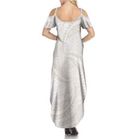 White Sunday Lotu Tamaiti Family Matching Summer Maxi Dress and Hawaiian Shirt Polynesian Wave Pastel Nude LT9 - Polynesian Pride