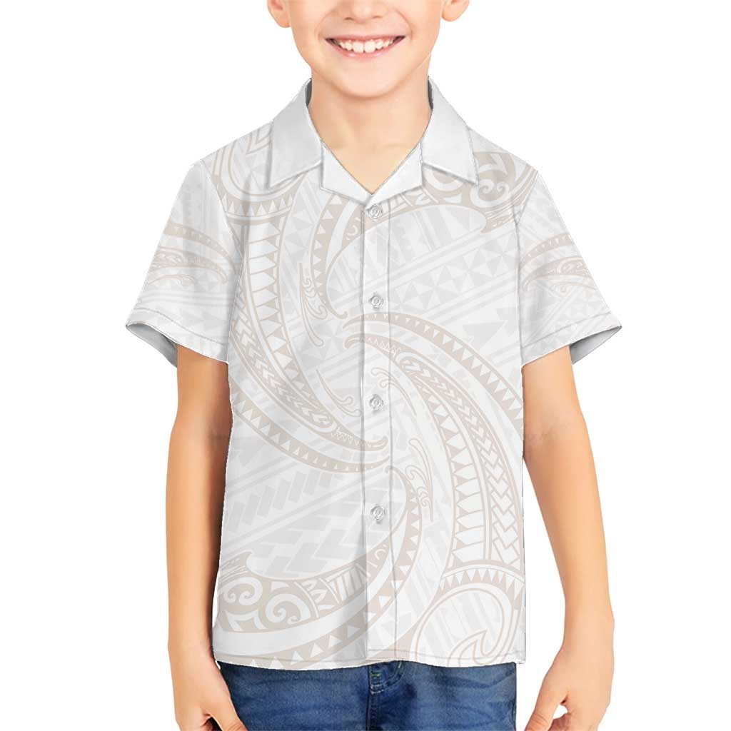White Sunday Lotu Tamaiti Family Matching Summer Maxi Dress and Hawaiian Shirt Polynesian Wave Pastel Nude LT9 Son's Shirt Nude - Polynesian Pride