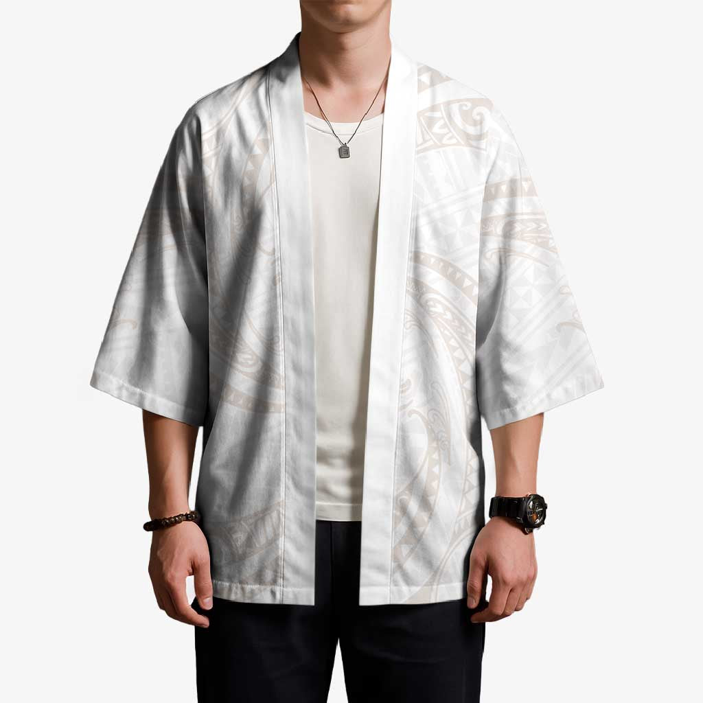 White Sunday Lotu Tamaiti Kimono Polynesian Wave Pastel Nude - Polynesian Pride