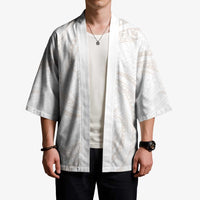 White Sunday Lotu Tamaiti Kimono Polynesian Wave Pastel Nude - Polynesian Pride