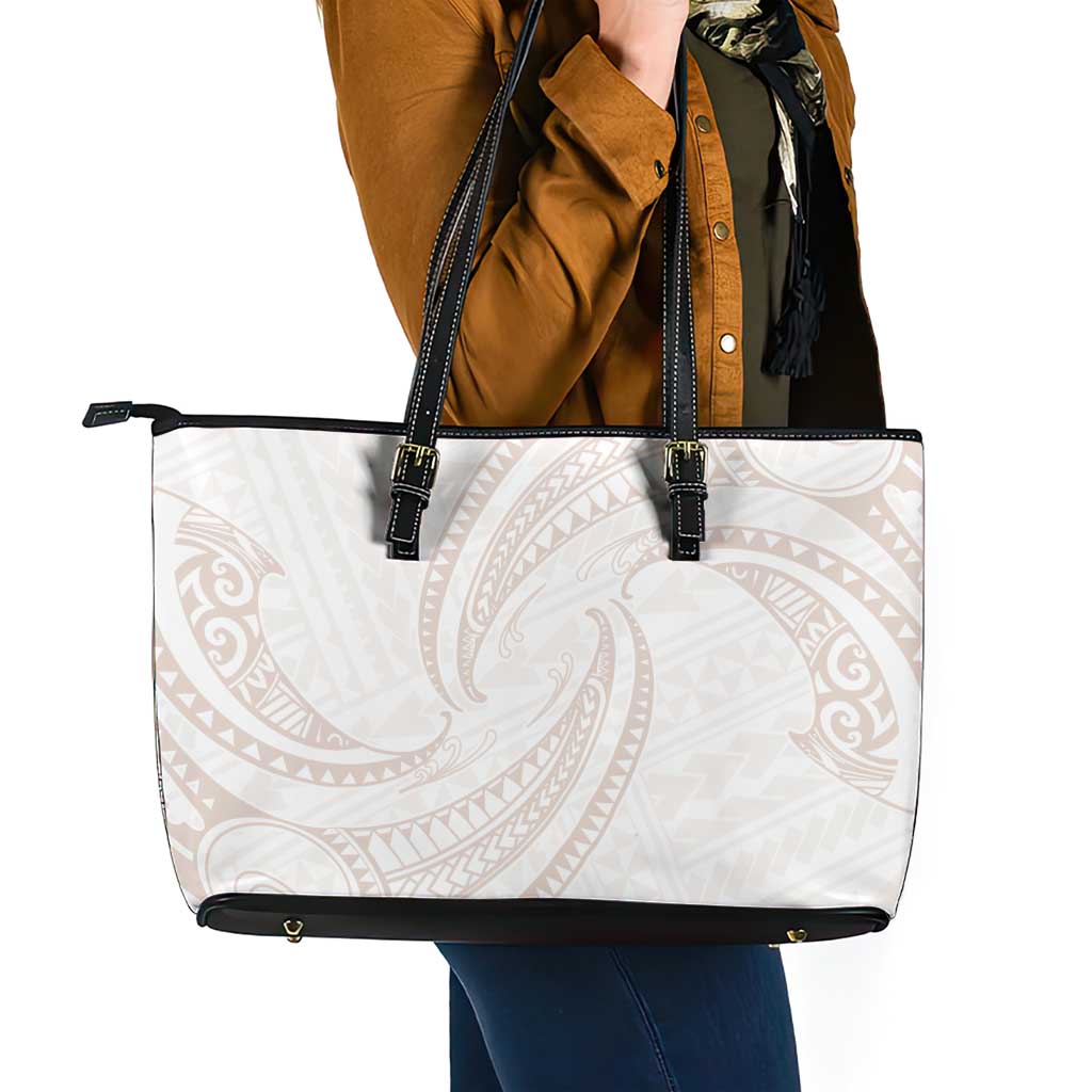 White Sunday Lotu Tamaiti Leather Tote Bag Polynesian Wave Pastel Nude - Polynesian Pride